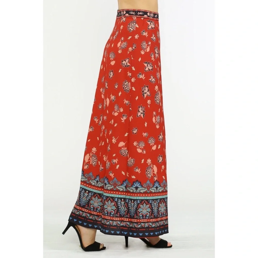 Jealous Tomato Bohemian Maxi Skirt Tie Waist Slit - Picture 3 of 9